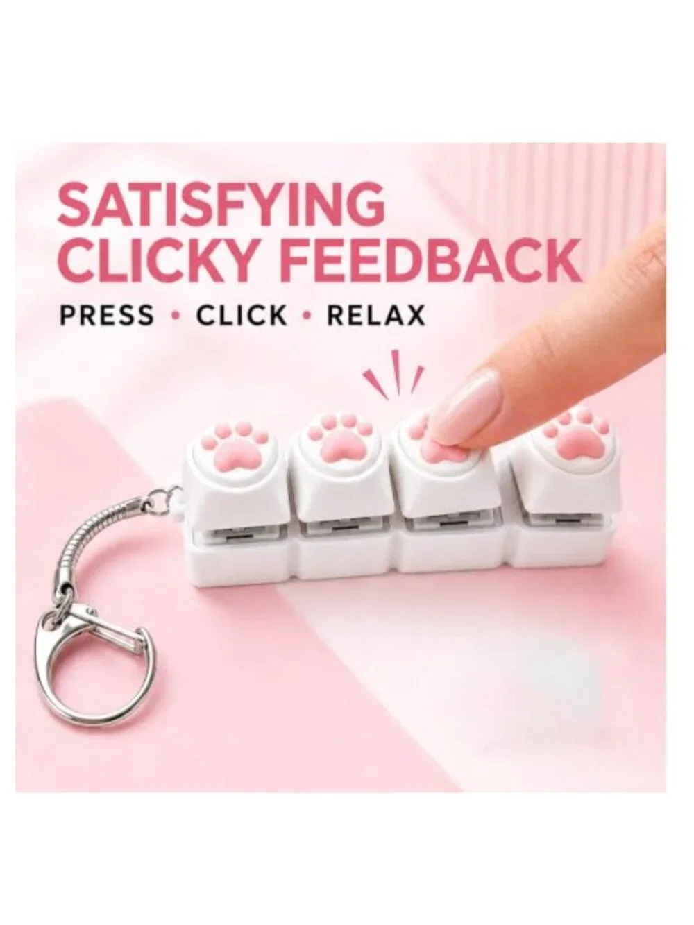 Cat Paw Keychain Fidget Toy - Stress Relief Clicker Keyring, Squeeze Anxiety